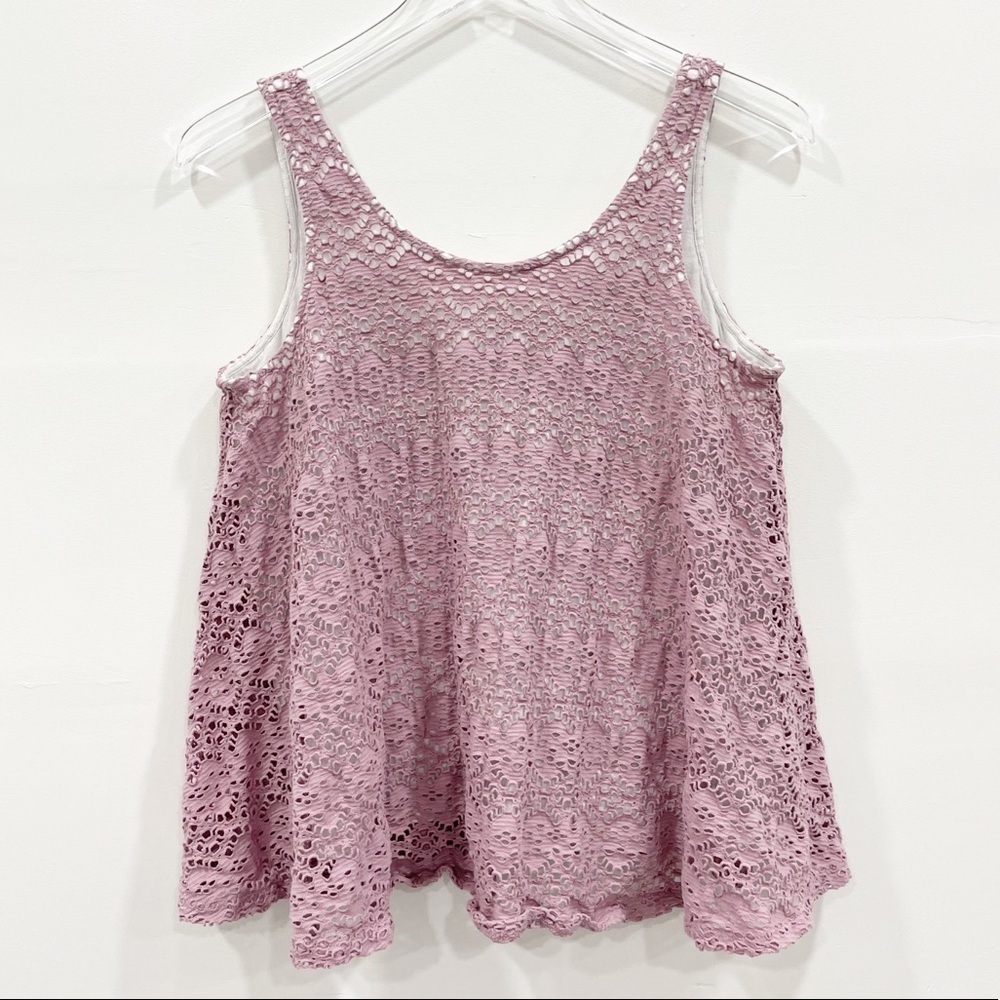 Anthropologie Deletta Germaine Lace Flared Crop Tank Top Lavender Small Cotton